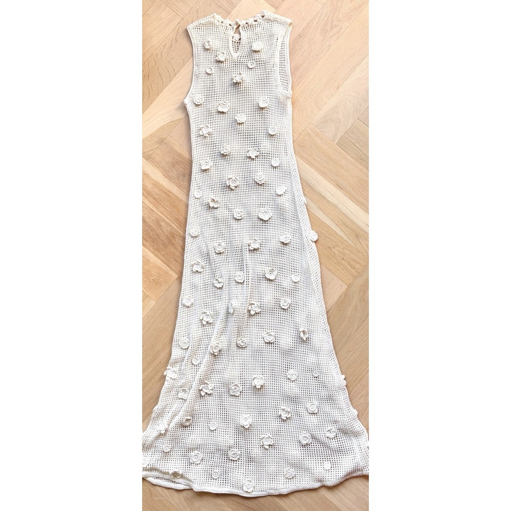 Cult Gaia $798 Vermeer Dress Crochet Flower Cotton Yarn Maxi Bachlorette Bridal - Picture 9 of 11